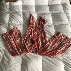 Coral and white jumpsuit